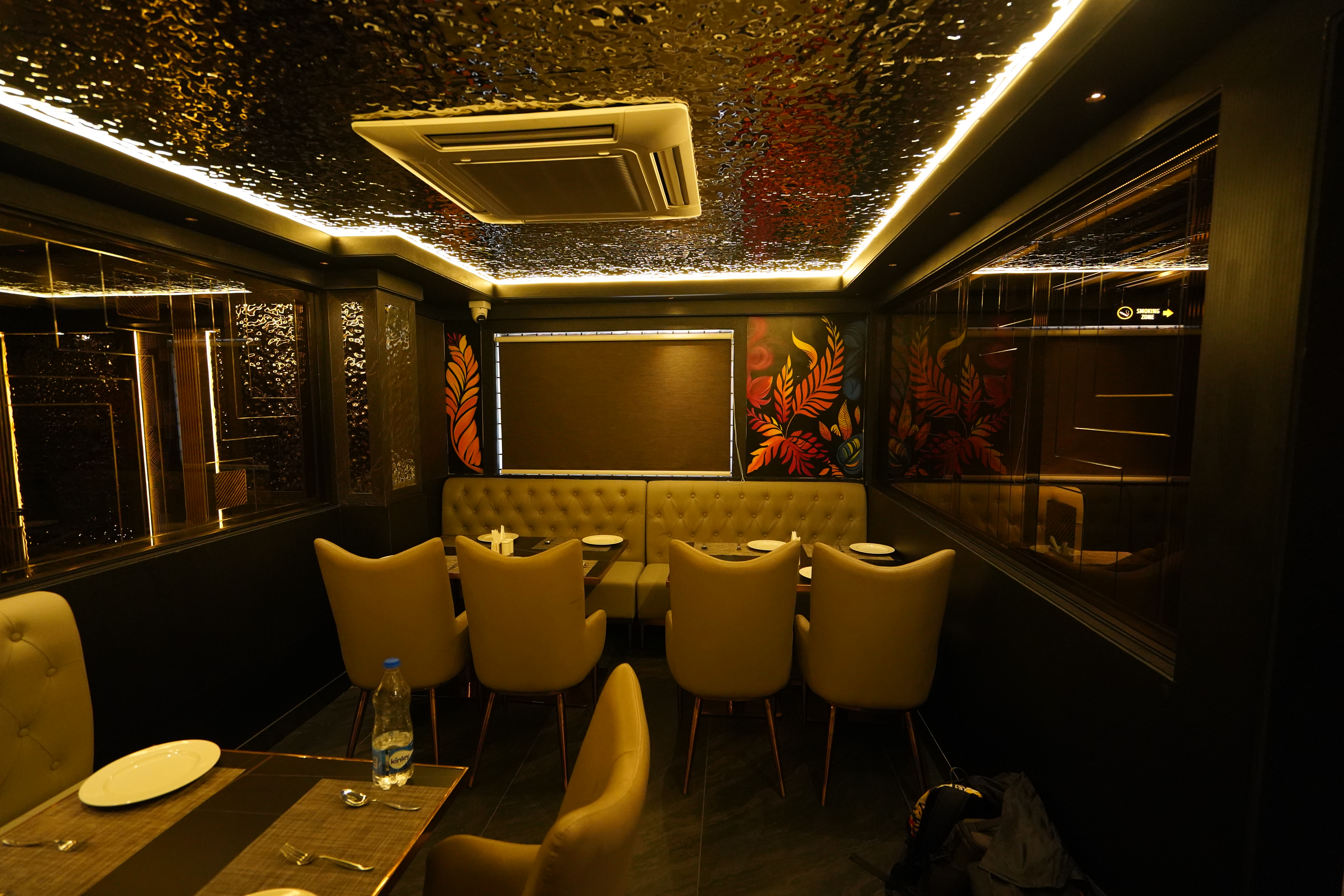 Dining setup inside Lotus Lounge